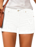 High Waisted Rolled Hem Distressed Denim Shorts - Casual Summer Fit