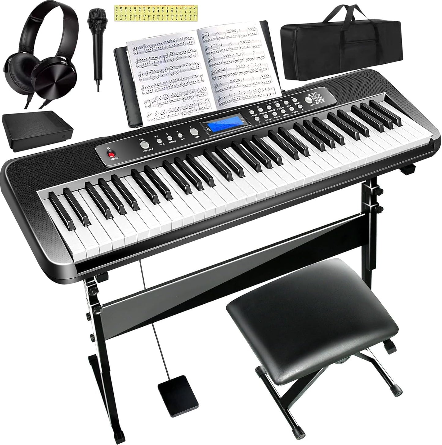 Professional 61-Key Studio Keyboard Bundle, LCD, Sustain Pedal, Everything You Need!