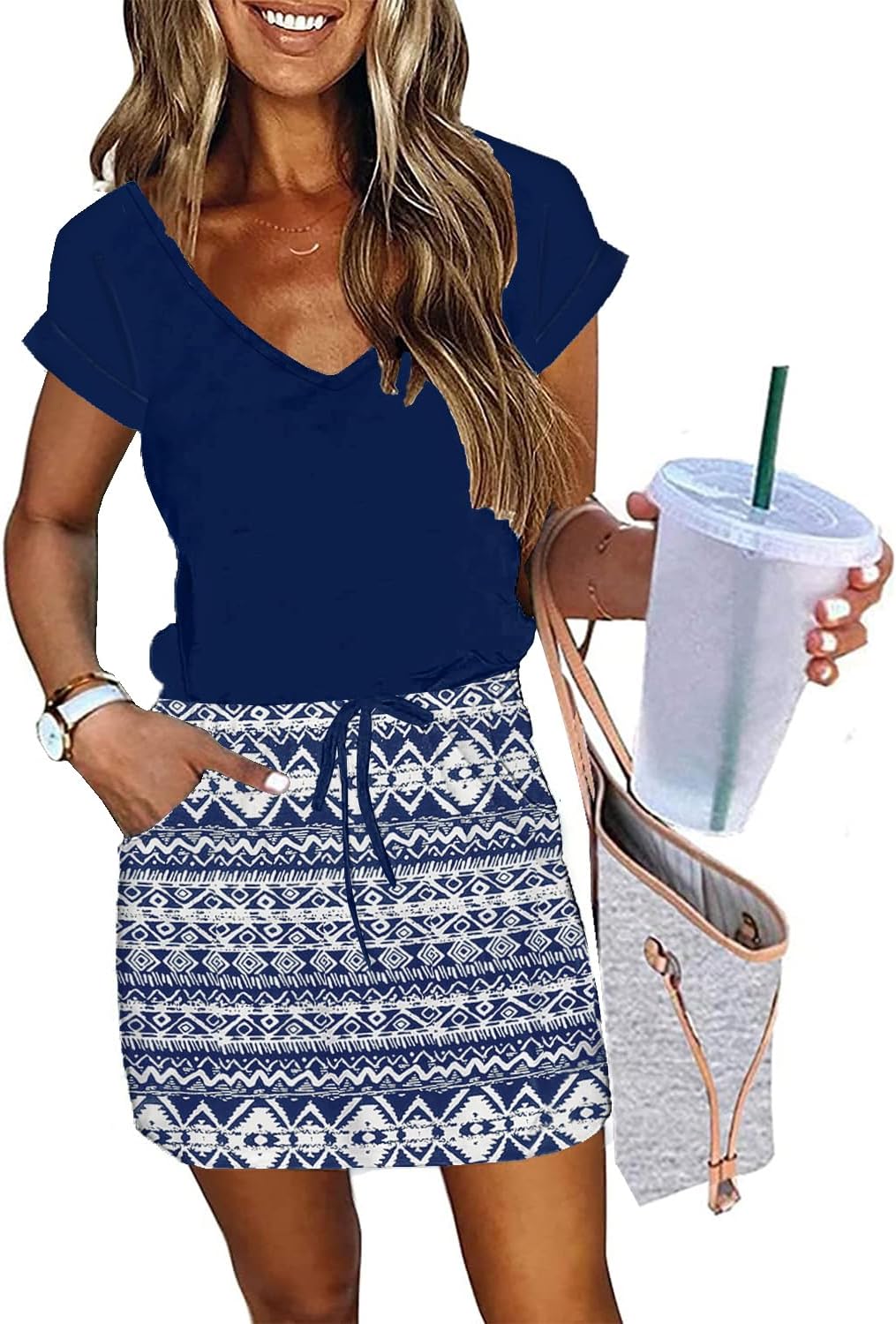 Womens Summer Dress with Lantern Sleeve and Tie Front Design