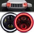 7 Inch LED Halo Headlights with Red Halo Ring Angel Eyes - Wrangler