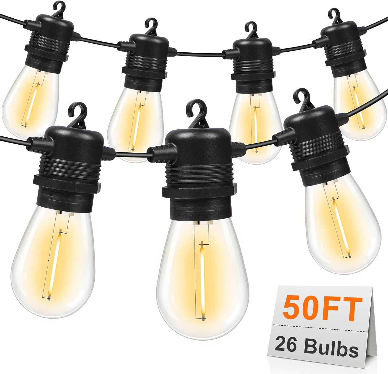 50FT LED Outdoor String Lights with Dimmable S14 Edison Bulbs