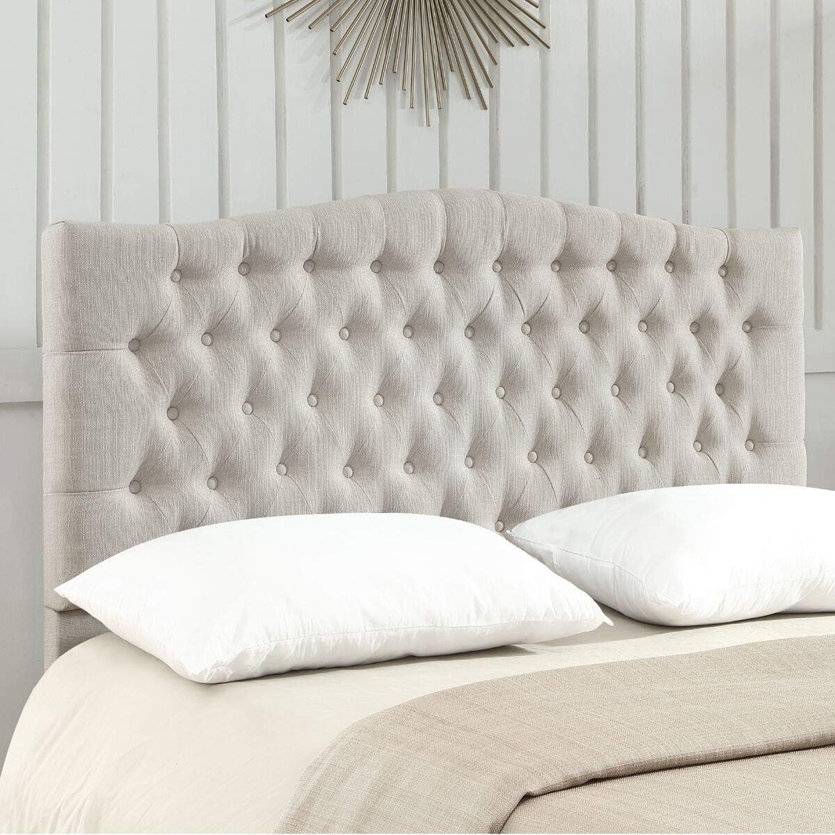 24KF Upholstered Tufted Button Linen Fabric Headboard for Comfort