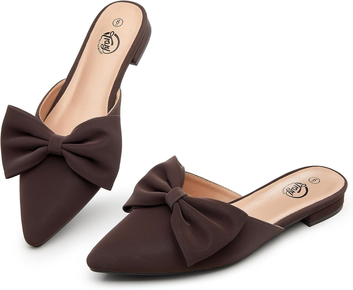 Trary Women's Black Bow Pointed Toe Mules for Comfort & Style