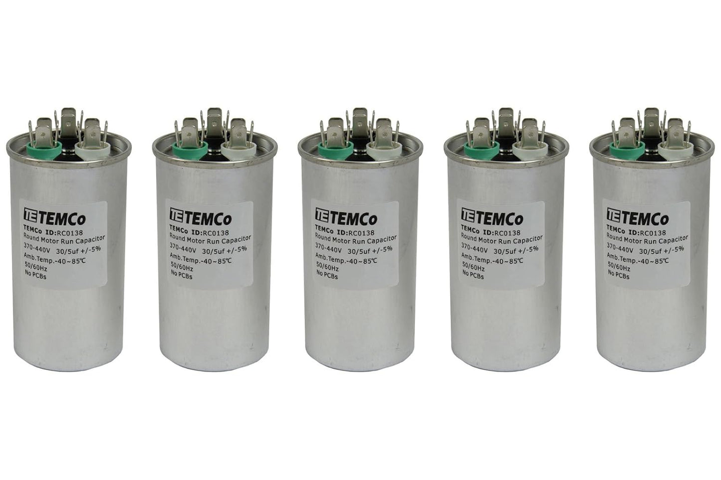 5 Pack 30+5 uF Dual Run Capacitor for HVAC Applications