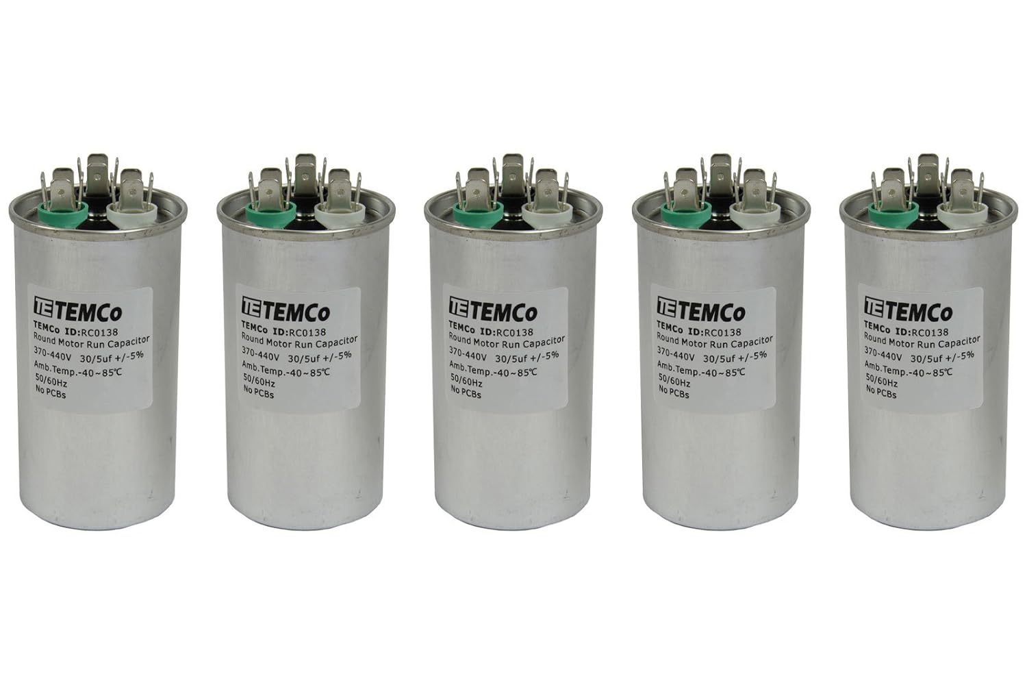 5 Pack 30+5 uF Dual Run Capacitor for HVAC Applications