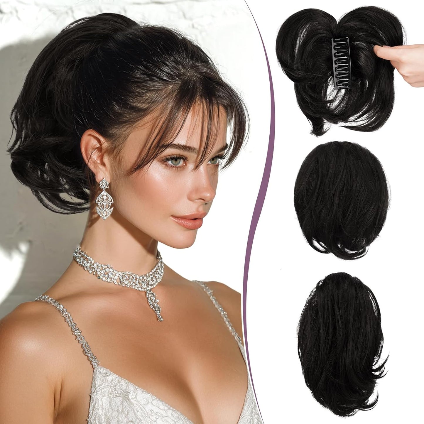 RUWISS Claw Clip Short Human Hair Ponytail Extension for Women
