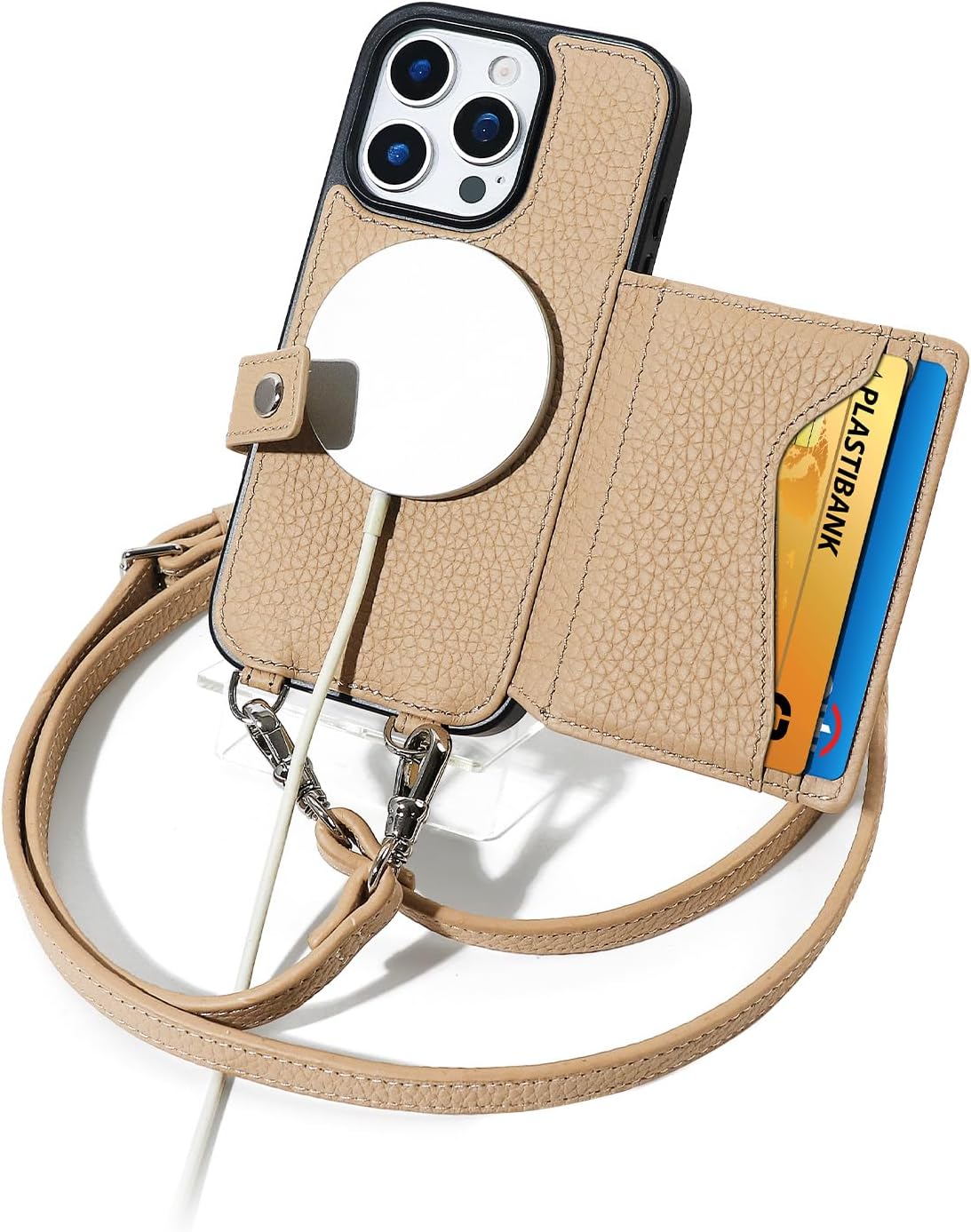 LUCKYCOIN Crossbody Phone Case for iPhone 15 Pro - Beige