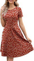 Women's Knee Length Vintage Floral A-Line Dress with Pockets