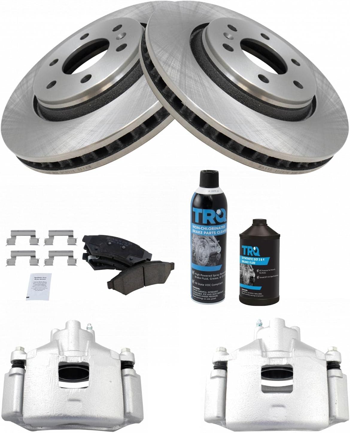 TRQ Front Ceramic Brake Pads Rotors Calipers & Fluids Kit