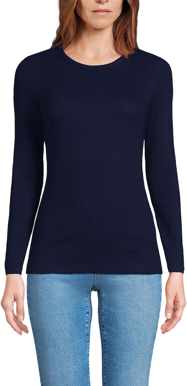 Lands' End Women's Cotton Rib Knit T-Shirt for Everyday Wear