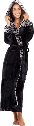 Faux Fur Feather Hooded Robe for Women - Plush Microfleece Comfort