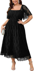 Plus Size Wedding Guest Dress Square Neck Smocked Maxi - Flowy Fit