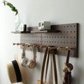 Walnut Wooden Pegboard Modular Wall Organizer - Expandable Display