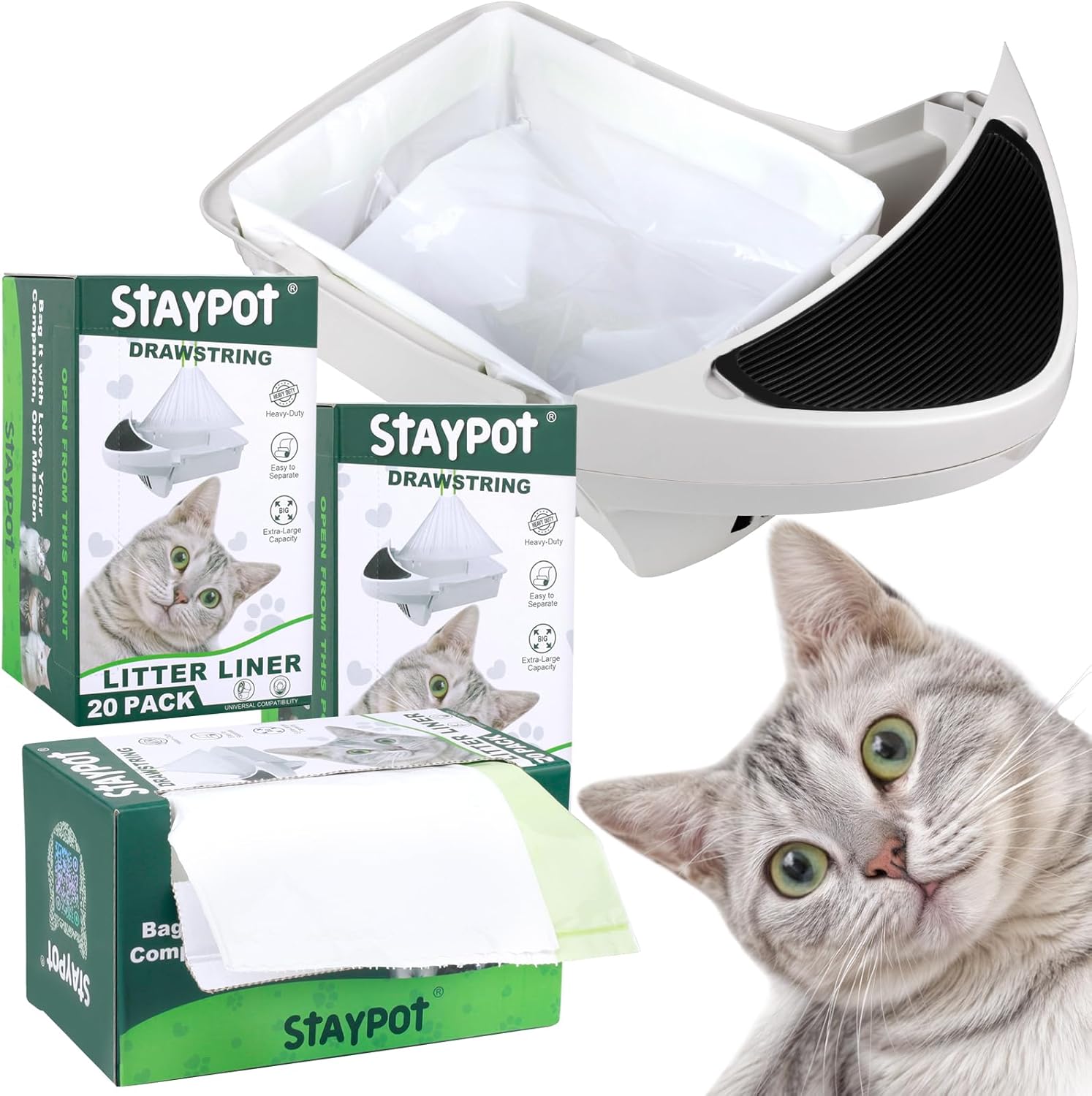 STAYPOT: Ultra-Thick Drawstring Waste Bags - 60pk