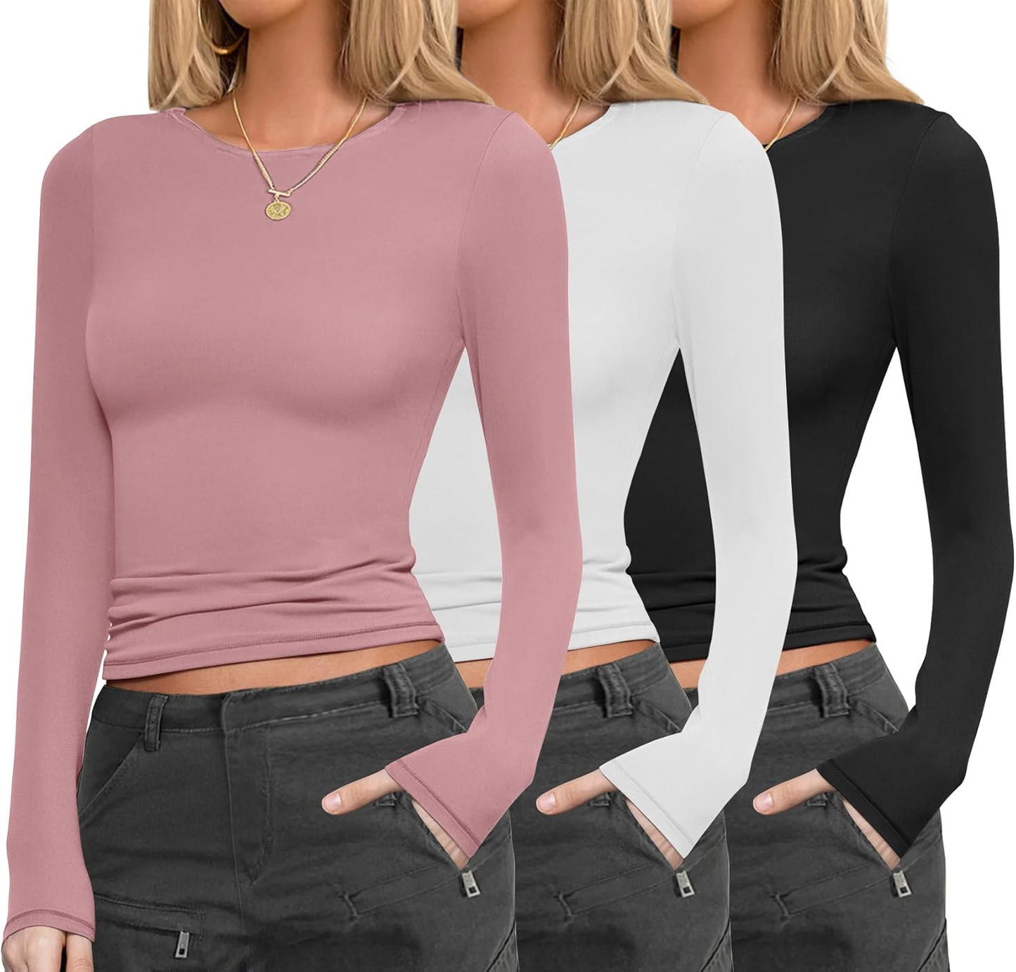 Ekouaer Womens Long Sleeve Thermal Tops for Layering Style
