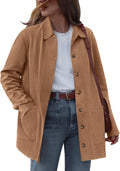 Faux Suede Jacket for Women - Long Sleeve Button Down Shacket
