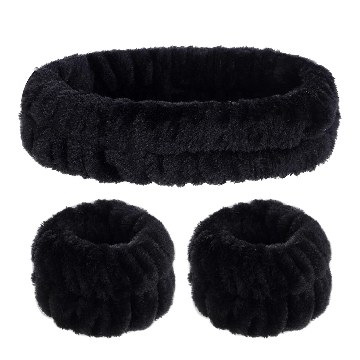 Black Microfiber Headband Set - Spa Shower & Makeup Essential