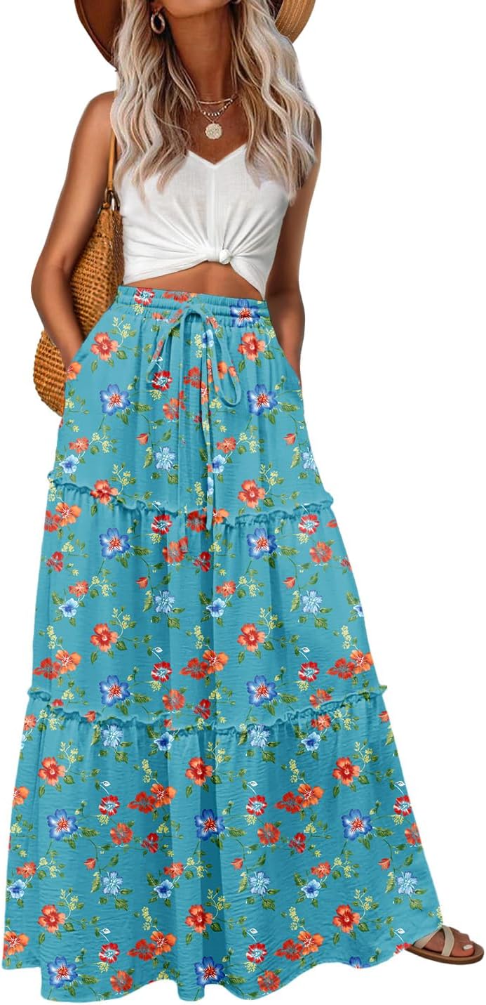 Lepunuo Womens Casual Boho High Waisted Flowy Maxi Skirts