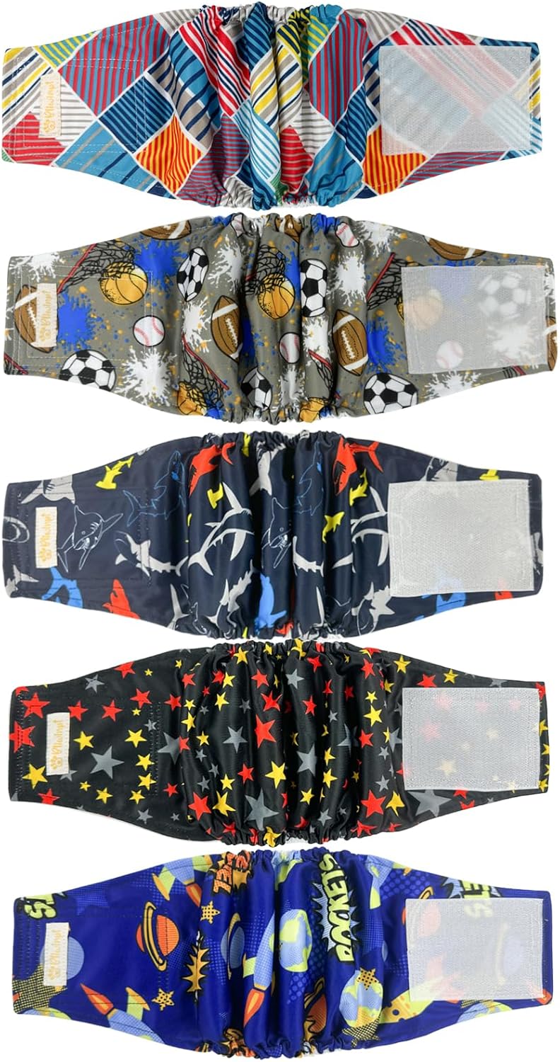 Ultra Absorbent Washable Male Dog Diapers 5-Pack - Cute Patterns!