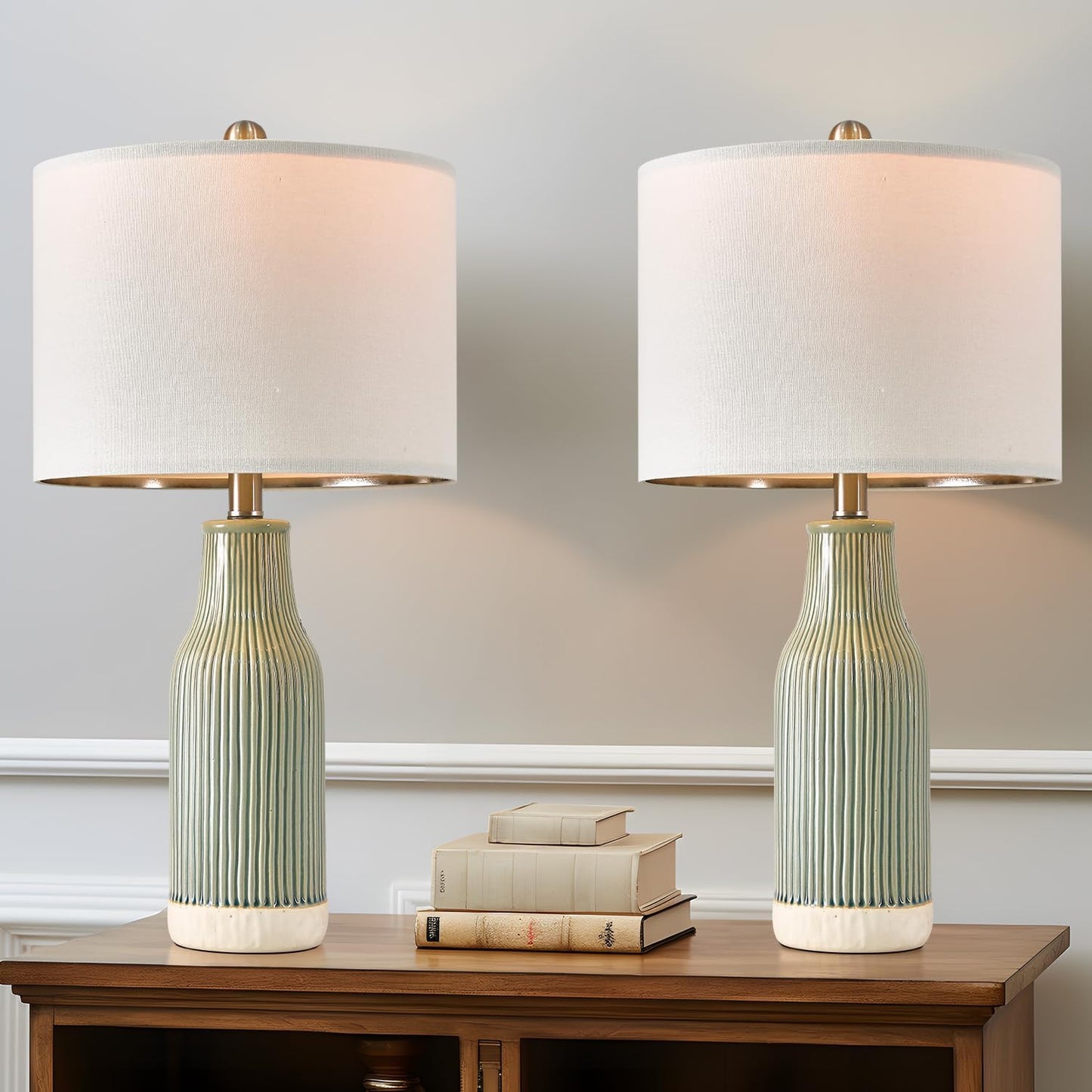 23.75 in Modern Green Ceramic Table Lamp Set of 2 for Home