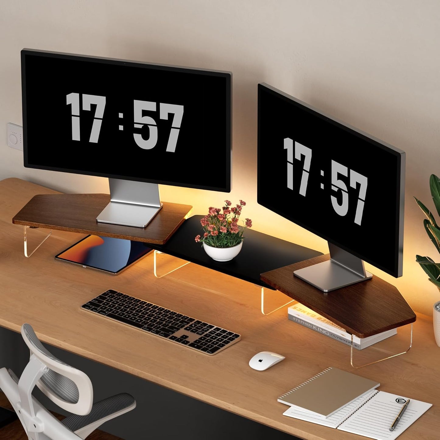 LED Dual Monitor Stand Riser for Ergonomic Workspace Setup
