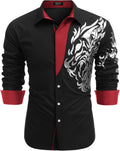 Men's Print Button Down Dress Shirt - Casual Long Sleeve