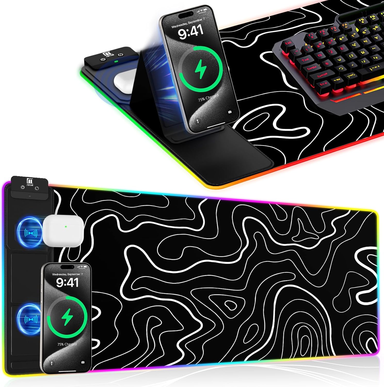 XXL Mouse Pad with Phone Holder and RGB Lighting Features