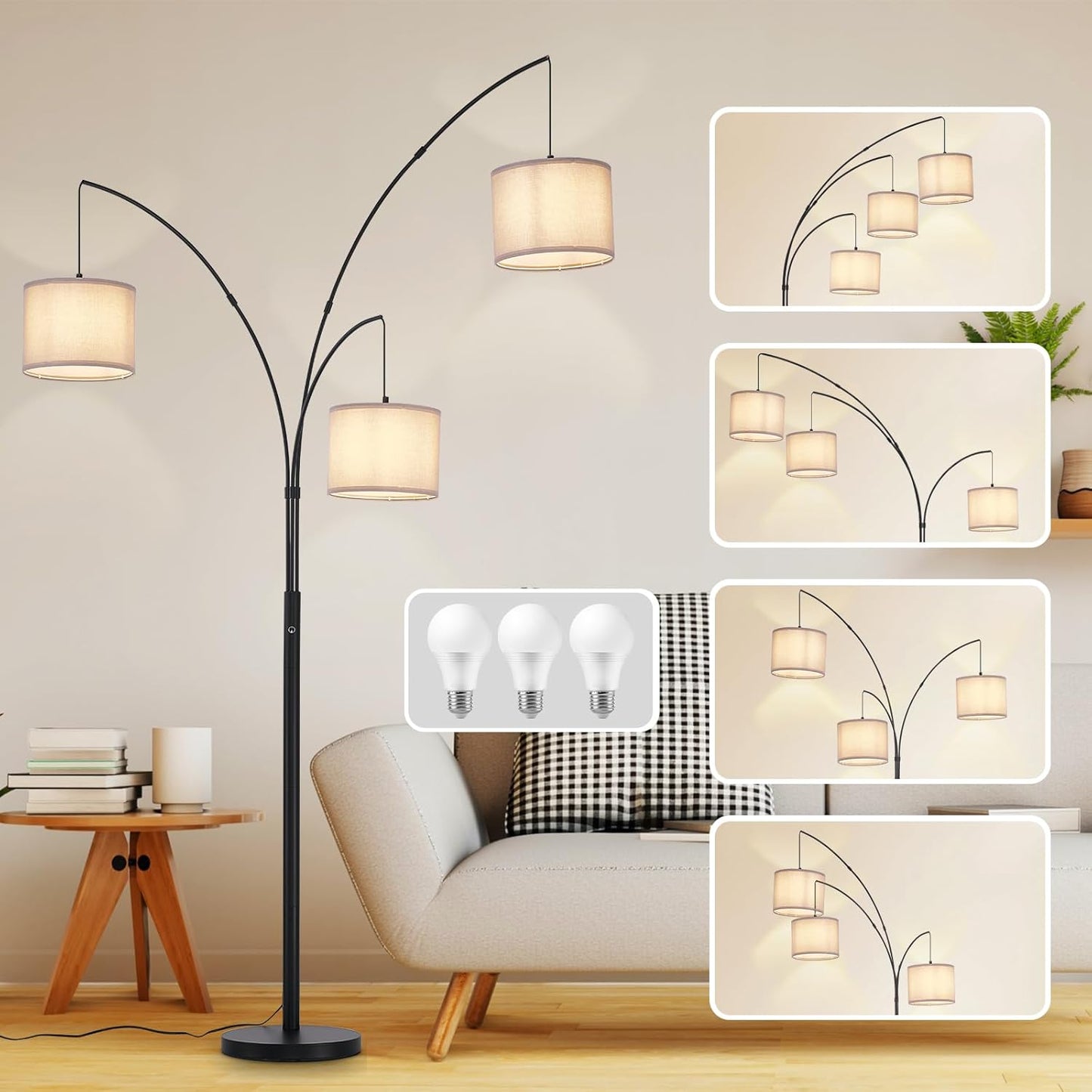 DLLT Modern Floor Lamp: 3-Light Dimmable Tree Lamp for Home