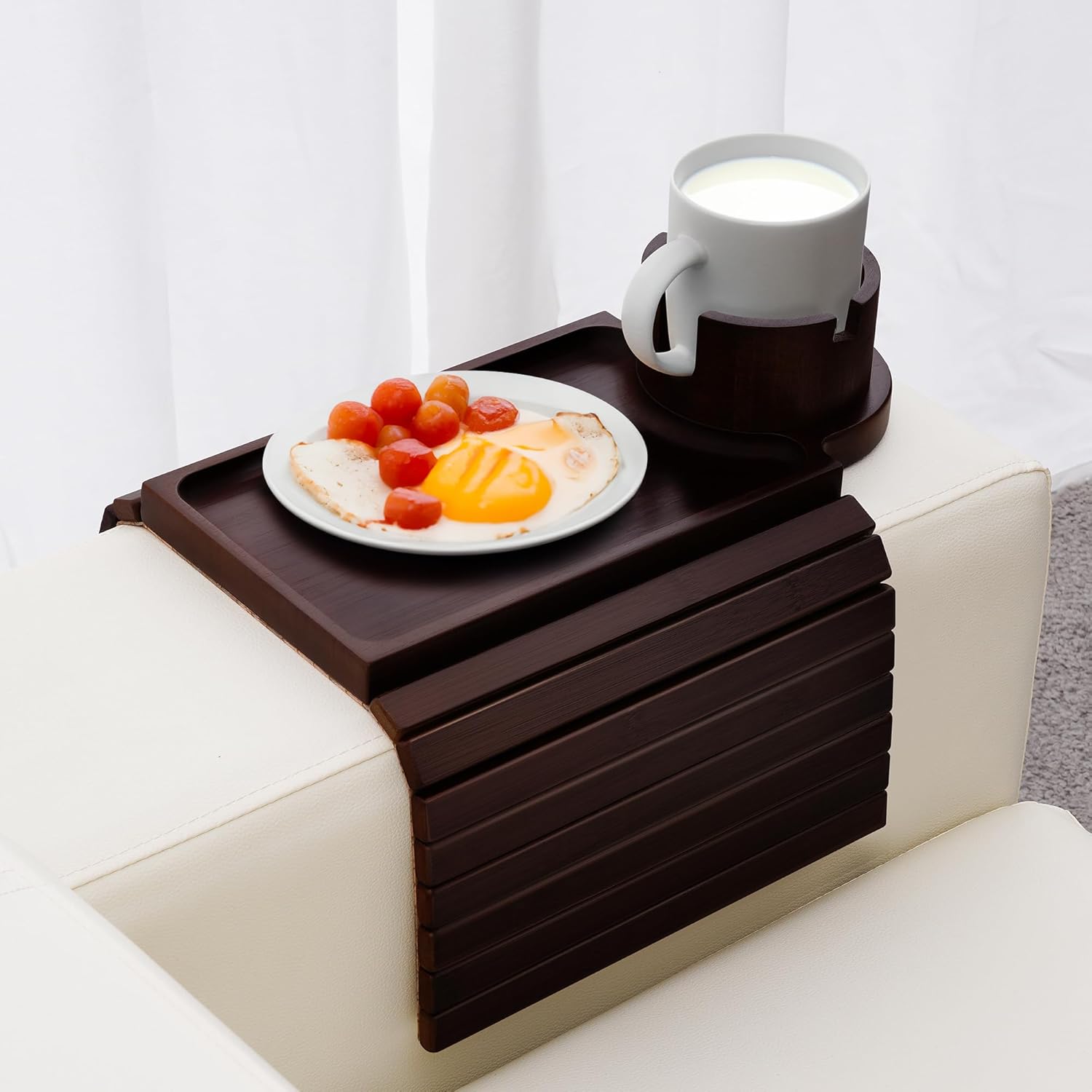 Couch Cup Holder Tray with 360 Rotated Phone Holder for Snacks
