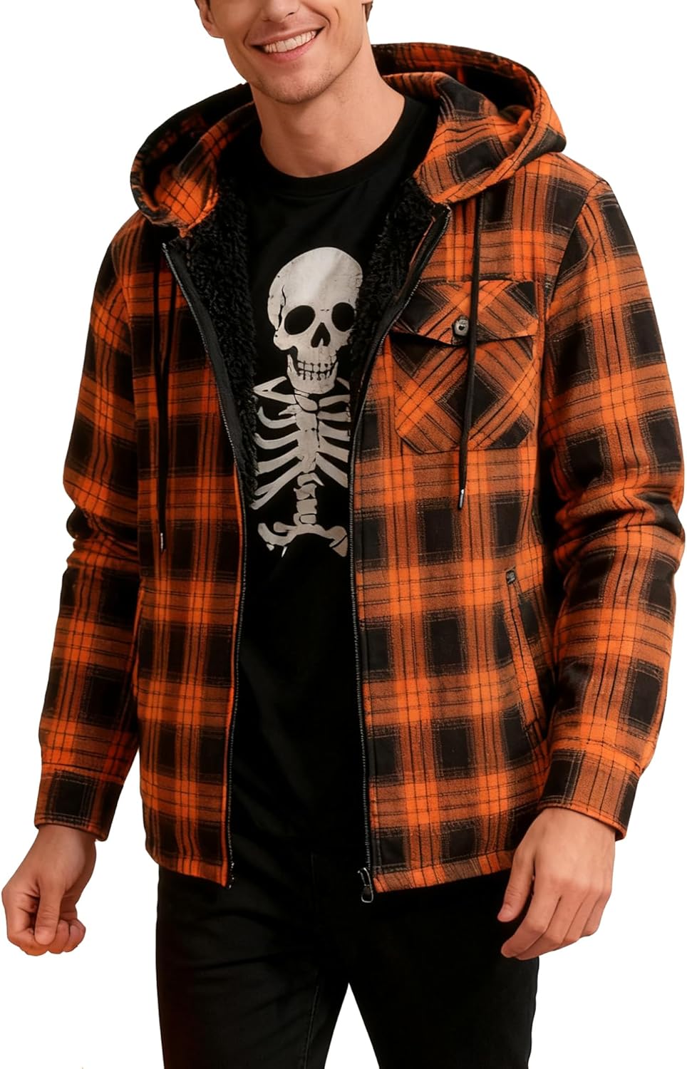 ZITY Flannel Jacket for Men Sherpa Lined Hoodie Full Zip Shirt