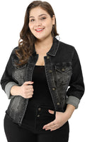 Women's Plus Size Washed Frayed Denim Jacket - Classic Fit