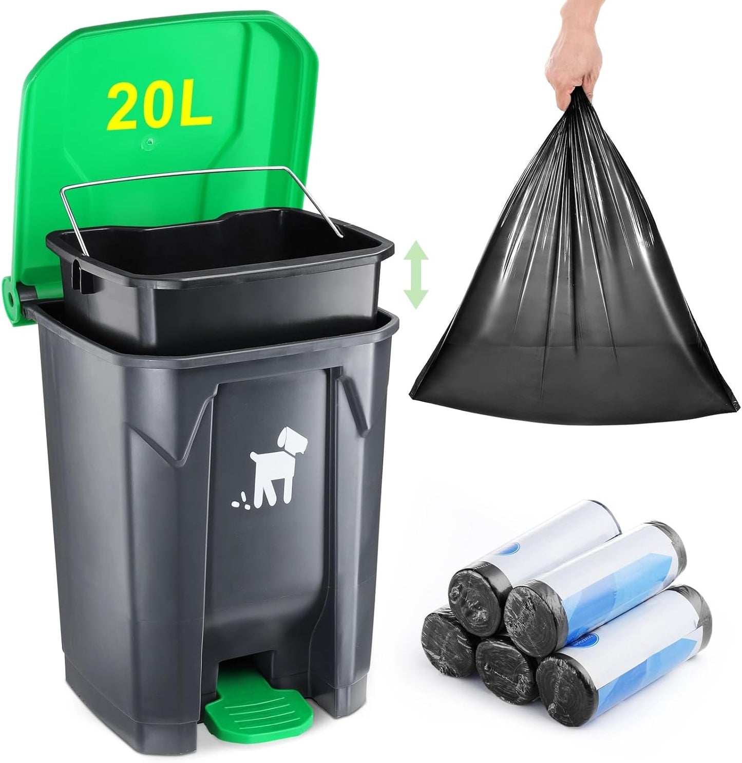 Dog Poop Trash Can Outside - 20L Waste Container for Pets