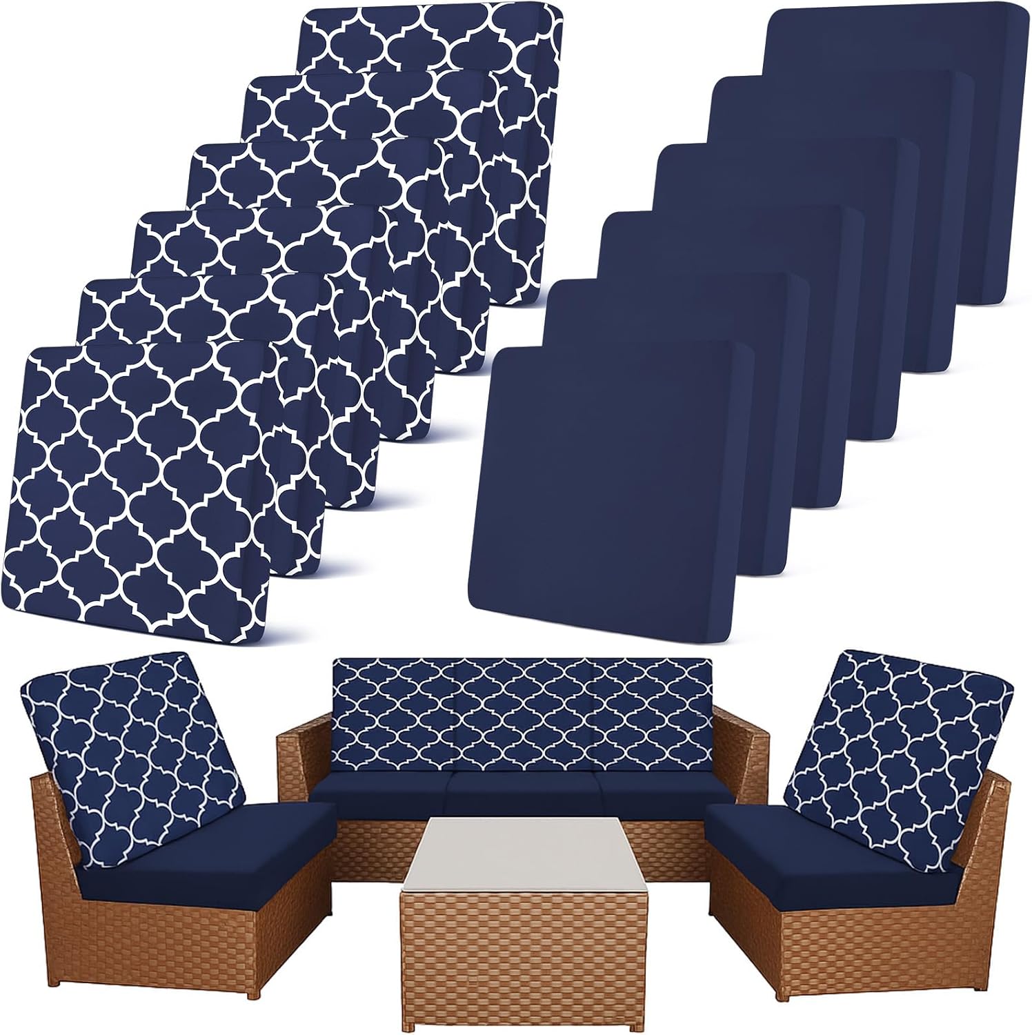Patio Cushion Covers 12 Pcs Stretch Slipcovers for Sofa Chairs