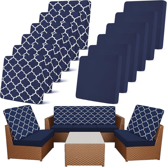 Patio Cushion Covers 12 Pcs Stretch Slipcovers for Sofa Chairs
