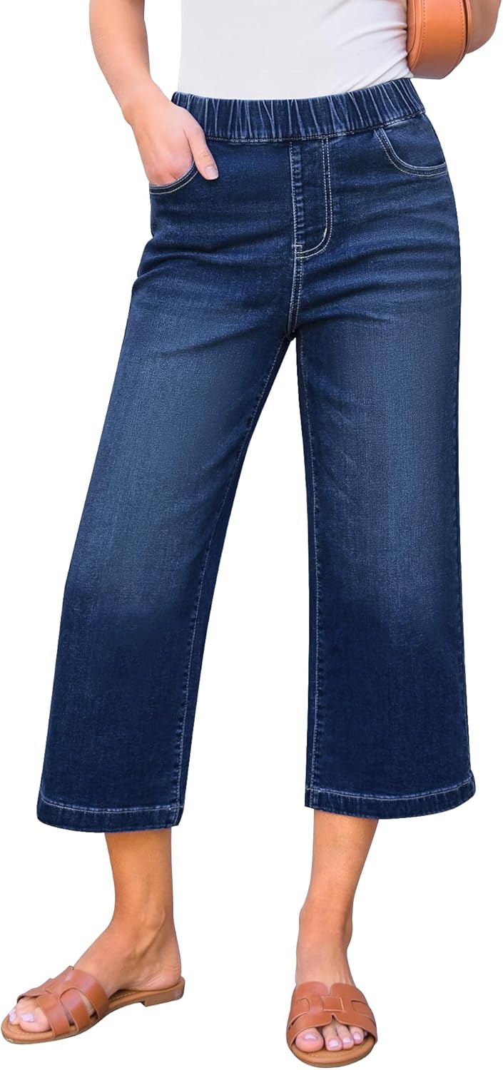 GRAPENT Capri Jeans for Women: Stylish Wide Leg High Waisted