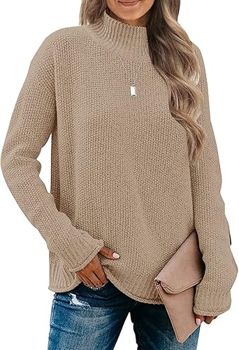 MEROKEETY Women's Long Sleeve Turtleneck Cozy Knit Sweater