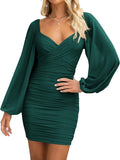 Fall Dresses for Women Mesh Long Sleeve Ruched Bodycon - 2025