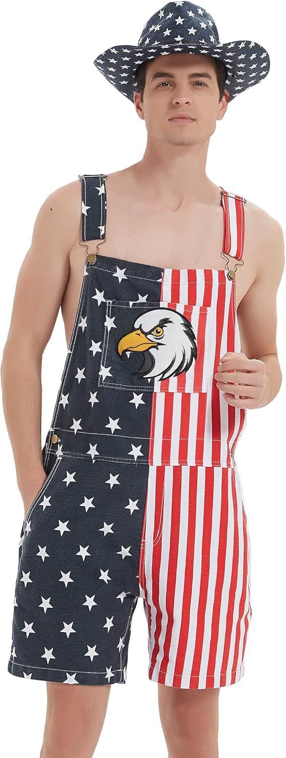 Festival Overalls for Men - Patriotic American Flag Shorts