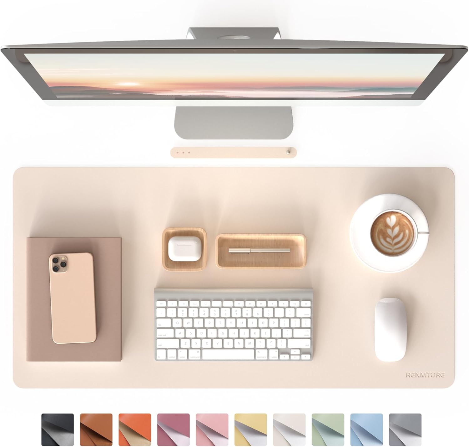 RENMTURE Large Beige Desk Pad - Non-Slip & Waterproof!