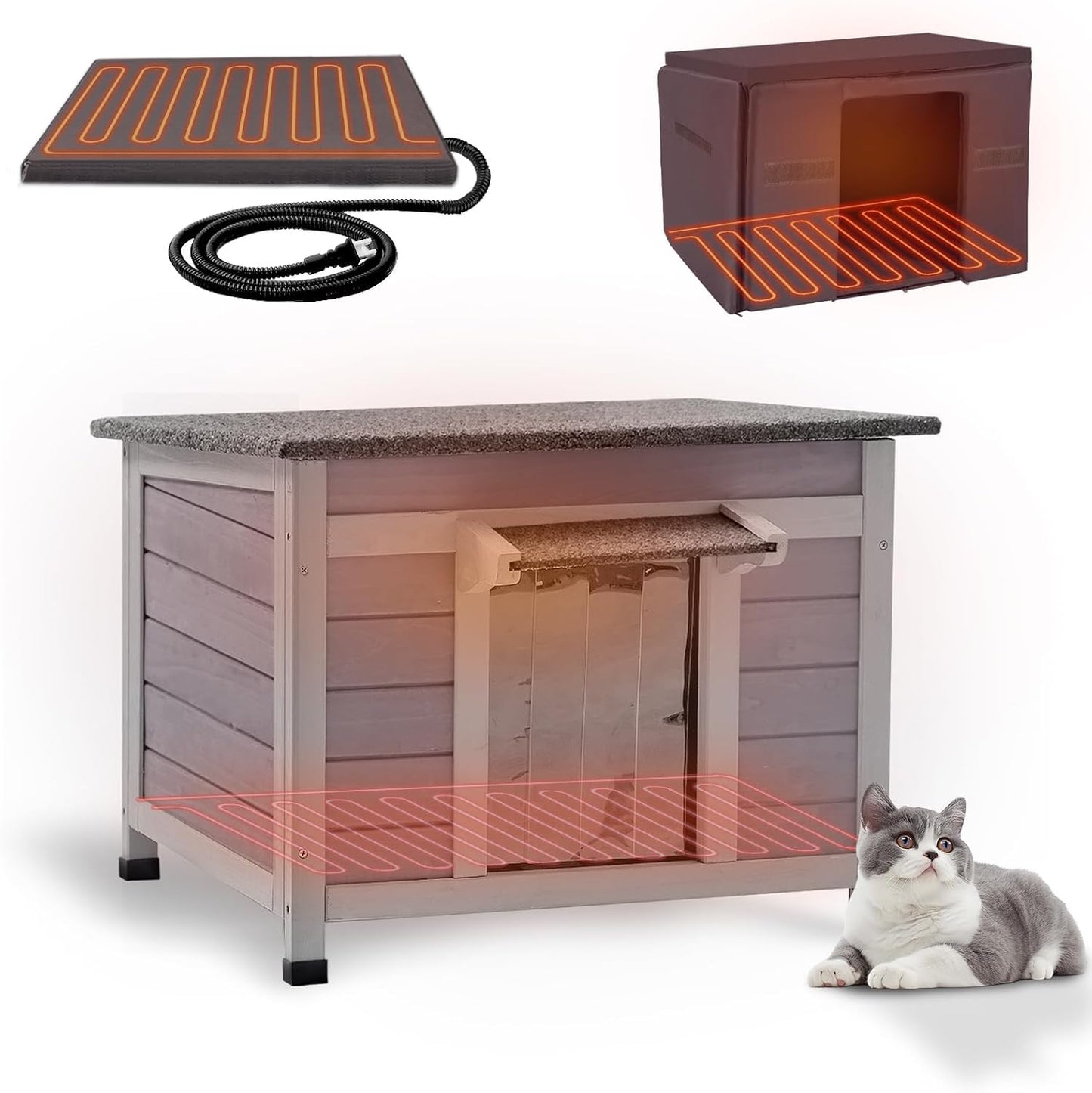 GUTINNEEN Heated Outdoor Cat House for Feral Cats in Winter