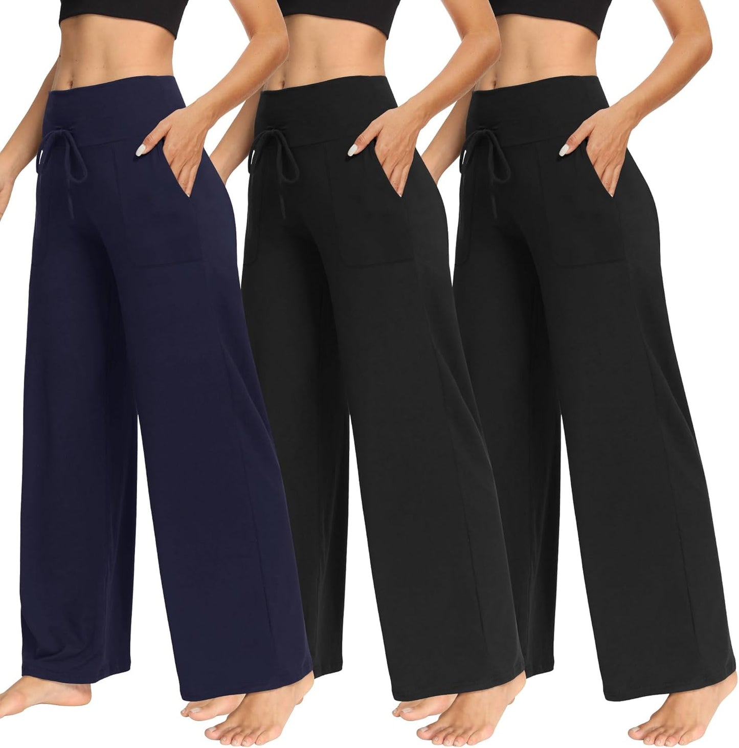 TNNZEET Women's Wide Leg Pants - Casual Yoga Trouser 3 Pack