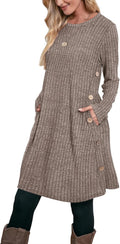 Fall and Winter Tunic Dress with Pockets Long Sleeve Crew Neck