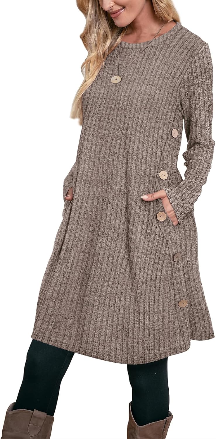 OFEEFAN Fall and Winter Tunic Dress with Pockets for Style