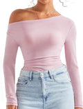 SUUKSESS Women Long Sleeve Off Shoulder Cowl Neck Top - Trendy Fall 51