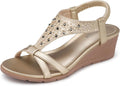 Women's Low Wedge Heels Platform Sandals with Floral Rhinestones
