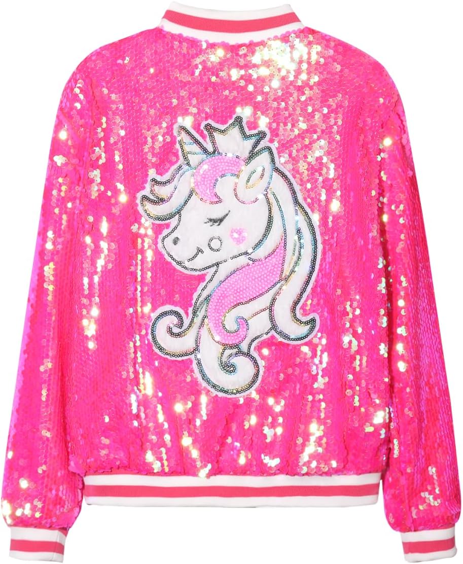 Girls' Ombre Sequin Bomber Jacket with Pockets for Kids