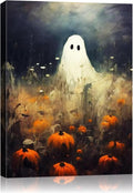 Halloween Canvas Wall Art Spooky Ghost in Pumpkin Patch Poster