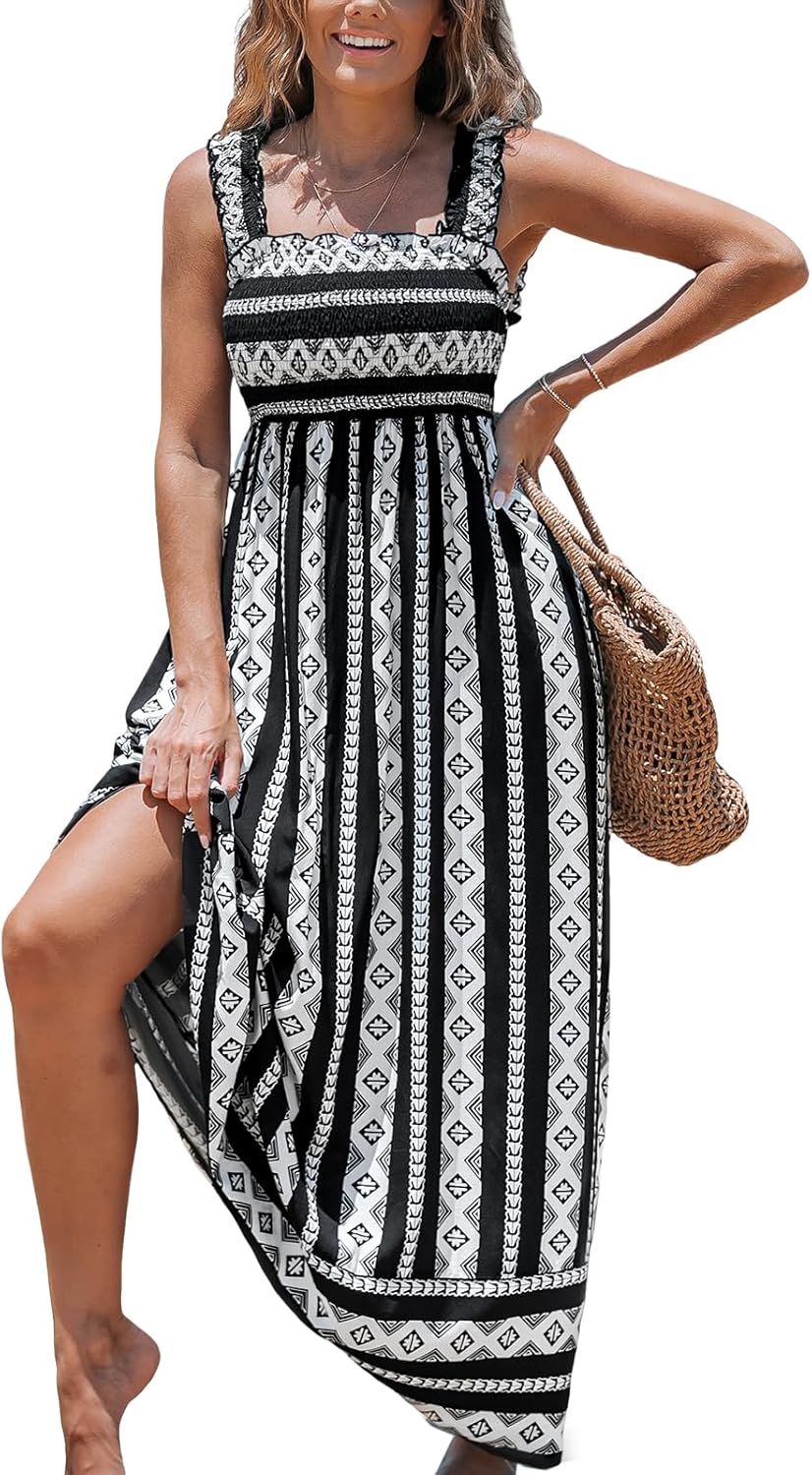 CUPSHE Women's Maxi Dress: Ditsy Floral Smocked Sundress