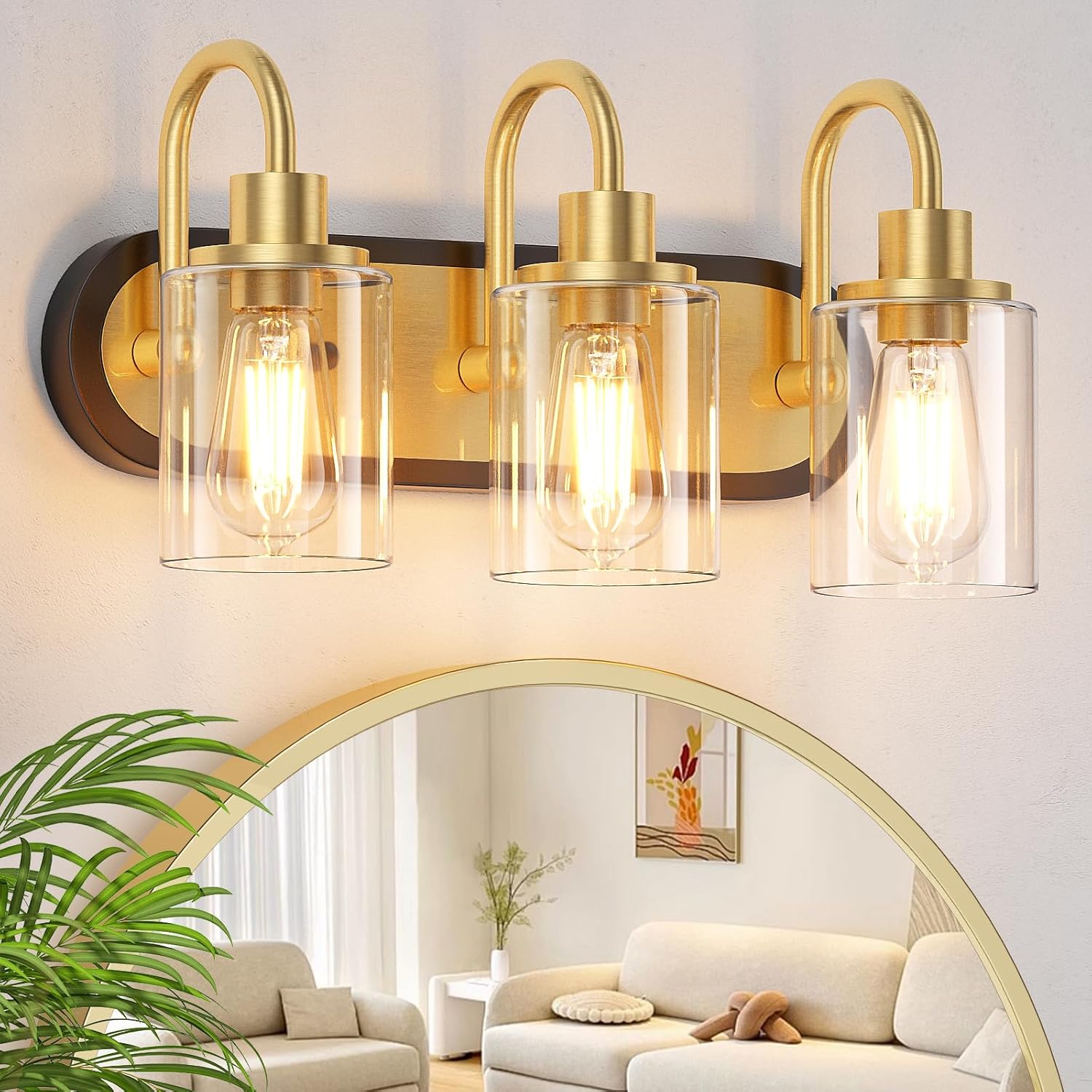 3-Light Black and Gold Vanity Light for Modern Home Decor