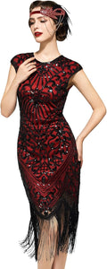 SWEETV YESSA Women's 1920s Flapper Dress - Sequin Fringe Cocktail
